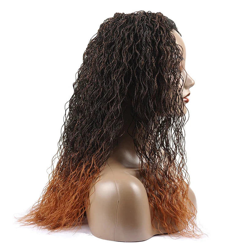 26" Wavy Senegalese Twist Lace Front Wig | Ombre Water Wave Braids | Long Cornrow Braids | Synthetic Wig