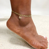 Crystal A-Z Letter Initial  Anklets Bracelet for Women ,Cuban Link Anklet Stainless Steel Beach Leg Foot Chains Wholesale