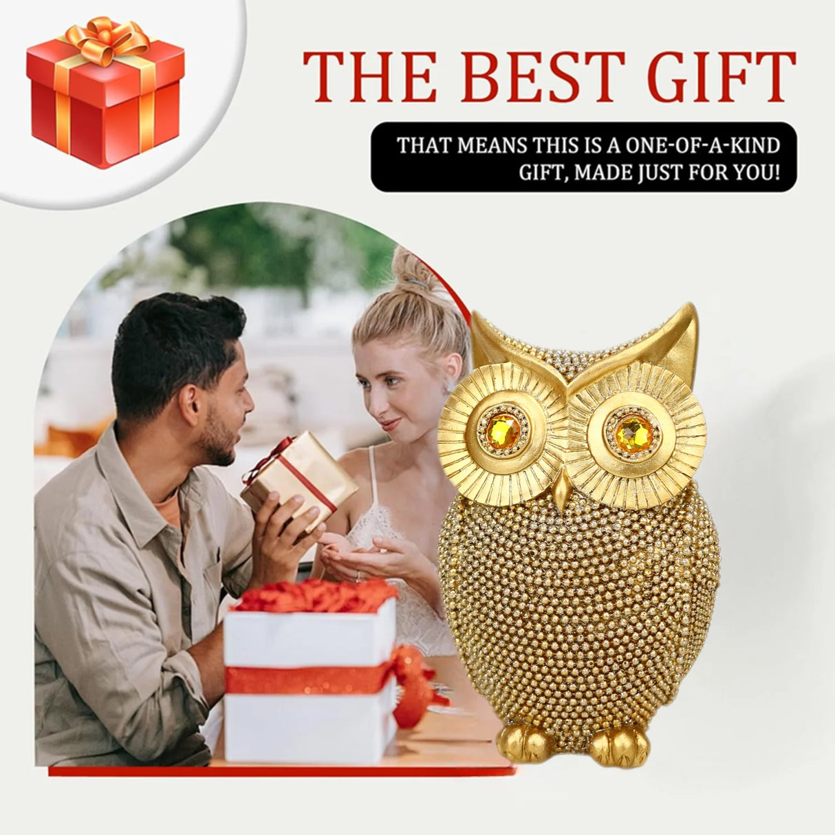 Modern Home Decor Sculpture Unique Sparkling Golden Owl Figurine Resin Statue for Office Living Room Desktop Ornaments