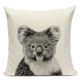 Black and White Cute Animals Cushion Cover - Animal Portrait Decoration Throw Pillow Case 45x45cm for Home Sofa Decor