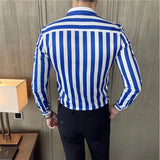 British Style Striped Shirts Mens Long Sleeve Business Formal Dress Shirt Casual Slim Fit Dress Streetwear Social Party Clothing - Lootquake