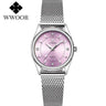 WWOOR 2023 Casual Women Dress Rose Gold Mesh Belt  Fashion Diamonds Wristwatch Waterproof Simple Female Quartz Watch Reloj Mujer - Lootquake