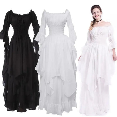 White Victorian Medieval Renaissance Long Dress Plus Size Women Cosplay Halloween Costume Princess Gown Vintage Gothic Dresses - Lootquake
