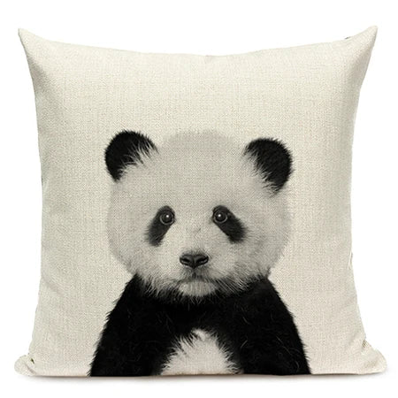 Black and White Cute Animals Cushion Cover - Animal Portrait Decoration Throw Pillow Case 45x45cm for Home Sofa Decor