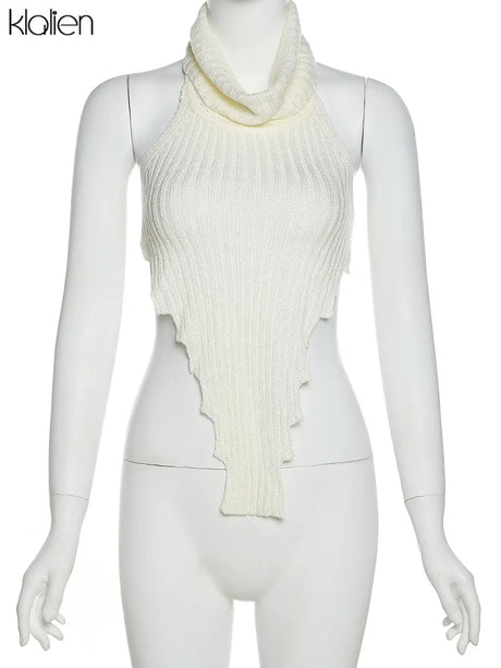 KLALIEN Fashion Y2K Streetwear Wild Slim Knit Tank Top Women Casual Activewear Solid Slim Stretch Female Vest Wild Top 2022 - Lootquake