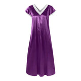 Women Summer Silk Sleepwear Short Sleeve V Neck Homewear Long Dress Nightgowns Sleepwear Sleep Tos Night Dress Underwear - Lootquake
