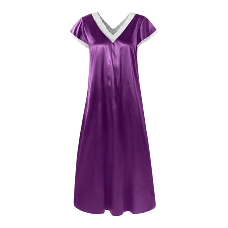 Women Summer Silk Sleepwear Short Sleeve V Neck Homewear Long Dress Nightgowns Sleepwear Sleep Tos Night Dress Underwear - Lootquake