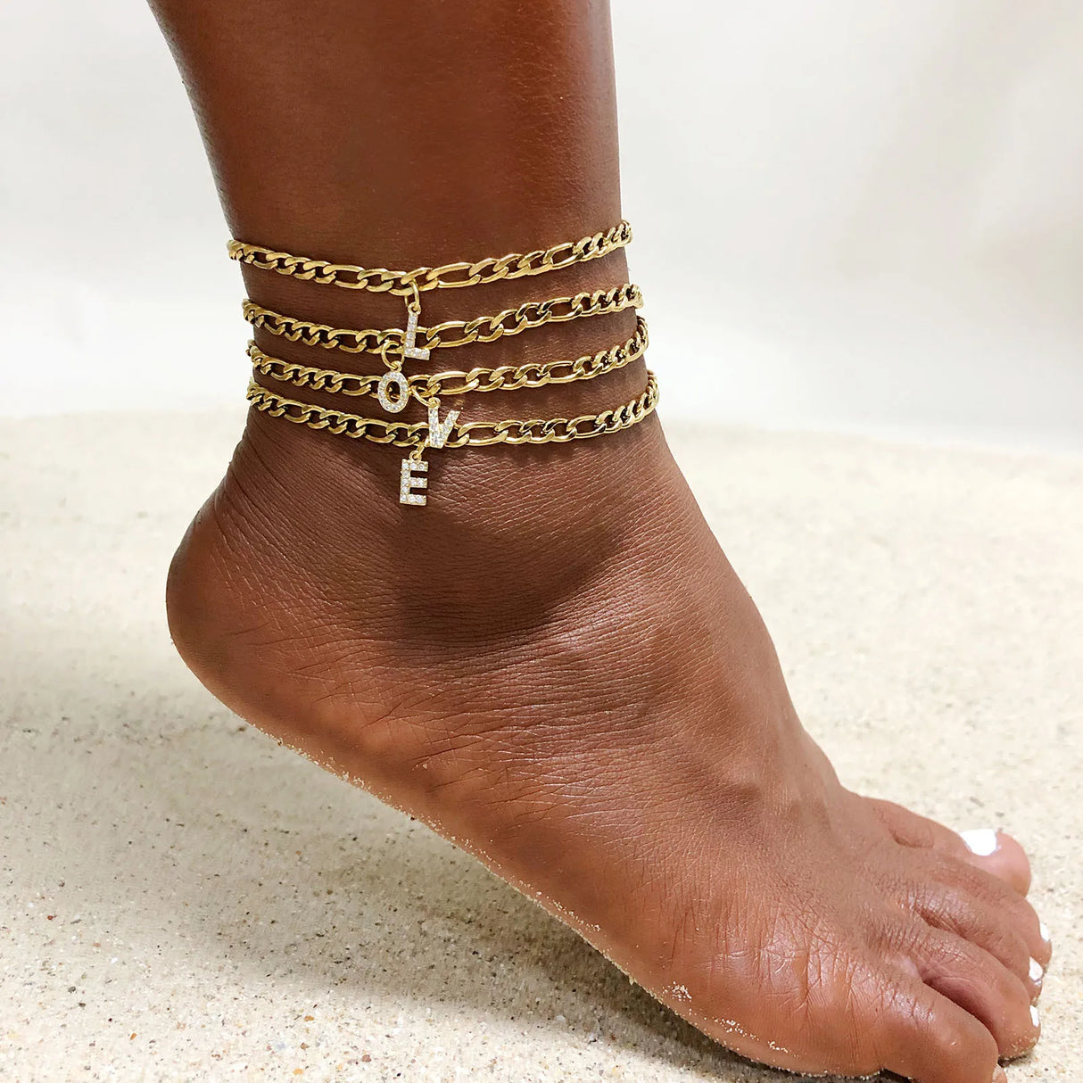 Crystal A-Z Letter Initial  Anklets Bracelet for Women ,Cuban Link Anklet Stainless Steel Beach Leg Foot Chains Wholesale