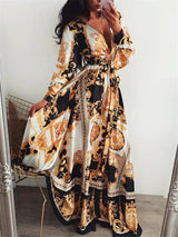 2021 New Style Fashion Elegant Women Sexy Boat Neck Glitter Deep V Neck Print Party Dress Formal Long Dress Sexy Clubwear - Lootquake