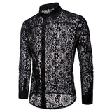 Mens Flower Patchwork Embroidery Lace Shirt 2019 Fashion Transparent Sexy Dress Shirts Mens See Trough Club Party Event Chemise - Lootquake