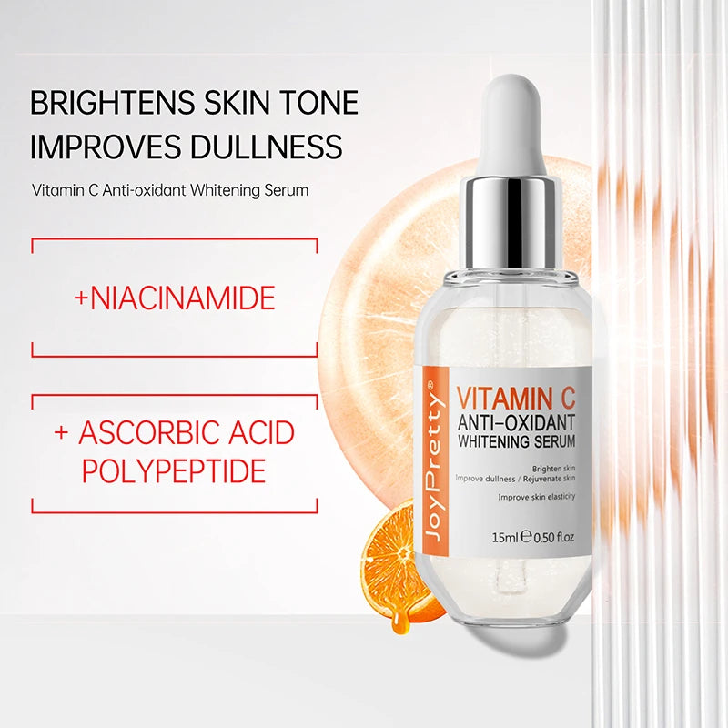 Suero facial con vitamina C y ácido hialurónico para el cuidado de la piel facial. Suero blanqueador e hidratante para el tratamiento del acné. Cuidado facial.
