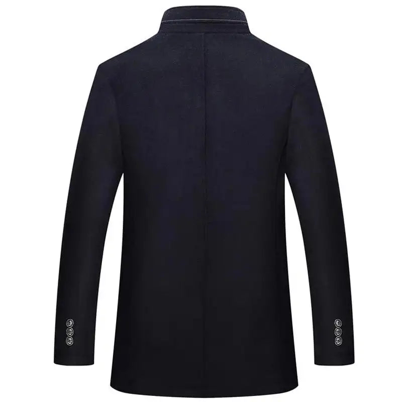 Woolen Coat Men Winter Windbreaker Long Thick Wool Jackets abrigo hombre Man Stand Collar Single Breasted With Vest Woolen Coats - Lootquake