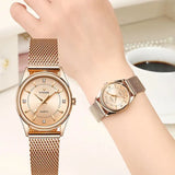 WWOOR 2023 Casual Women Dress Rose Gold Mesh Belt  Fashion Diamonds Wristwatch Waterproof Simple Female Quartz Watch Reloj Mujer - Lootquake