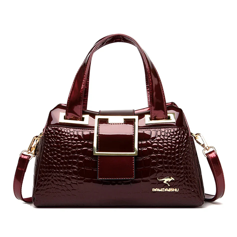 2-Layer Large Capacity Tote Bag | Luxury Handbags Women's Designer Crocodile Pattern Ladies Boston Shoulder Bag (High Quality)