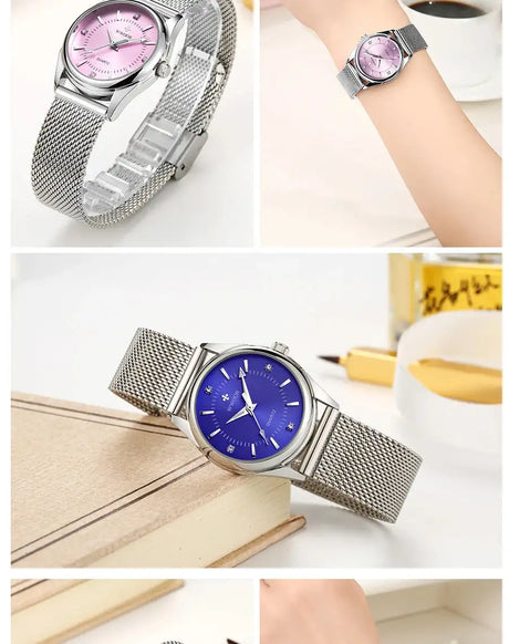 WWOOR 2023 Casual Women Dress Rose Gold Mesh Belt  Fashion Diamonds Wristwatch Waterproof Simple Female Quartz Watch Reloj Mujer - Lootquake