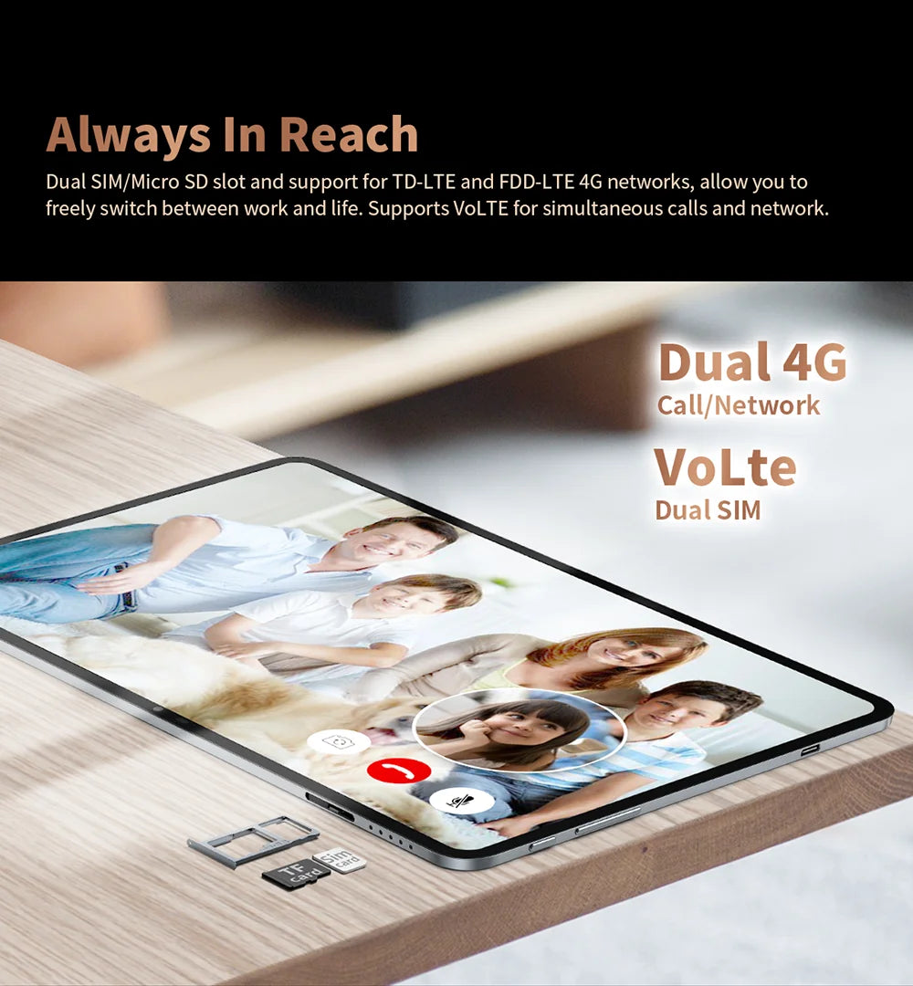 Tablette Teclast T40 Pro 10,4 pouces 8 Go RAM ROM 128 Go Android 11/12 7000 mAh charge rapide 2000 x 1200 UNISOC T618/T616 8 cœurs réseau 4G, Wifi, 13 MP + 8 MP