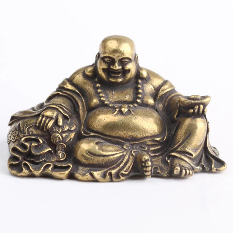 Antique Copper Maitreya Buddha Statue Small Desktop Brass Ornament Home Decor Sculptures Religions Room Desk Decoration Figurine
