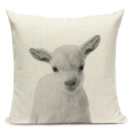 Black and White Cute Animals Cushion Cover - Animal Portrait Decoration Throw Pillow Case 45x45cm for Home Sofa Decor