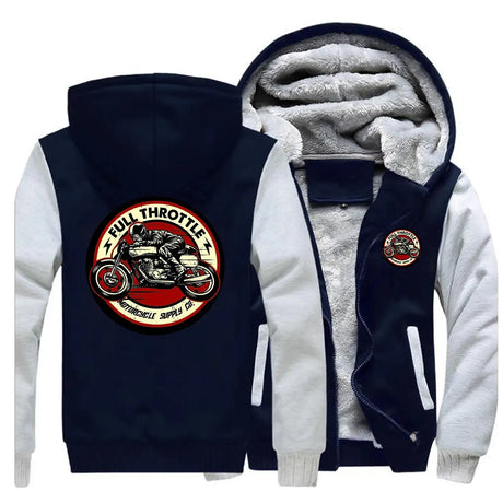 2023 Winter Men Thick Sweatshirt Full Throttle Cafe Racer Rockabilly Biker Zipper Jacket Fleece Warm Mens Thicken Hoodies - Lootquake
