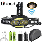 Head Lamp Headlamp Headlight Flashlight Torch Lanterna 4 Xm-l Sensor Led Bulbs Litwod Camping / Cycling Hunting Hiking Lithium - Lootquake