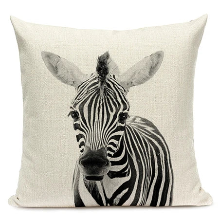 Black and White Cute Animals Cushion Cover - Animal Portrait Decoration Throw Pillow Case 45x45cm for Home Sofa Decor
