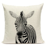 Black and White Cute Animals Cushion Cover - Animal Portrait Decoration Throw Pillow Case 45x45cm for Home Sofa Decor