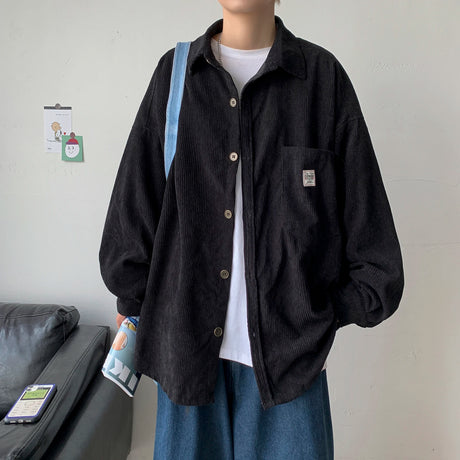 LAPPSTER Men Corduroy Vintage Autumn Shirts 2023 Mens Korean Fashion Harajuku Shirts Male Oversized Streetwear Colorful Shirts - Lootquake
