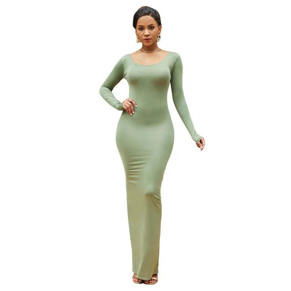 ¡¡¡Gran oferta!!! Vestido largo sexy de primavera y otoño para mujer, de manga larga, cuello redondo, ajustado, para fiesta de noche.