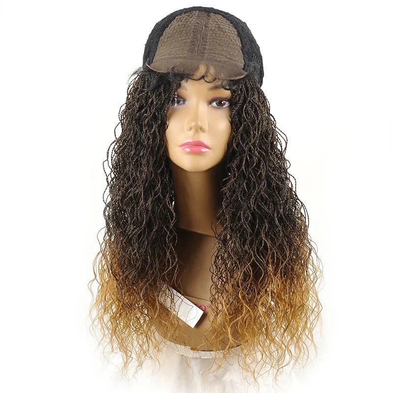 26" Wavy Senegalese Twist Lace Front Wig | Ombre Water Wave Braids | Long Cornrow Braids | Synthetic Wig