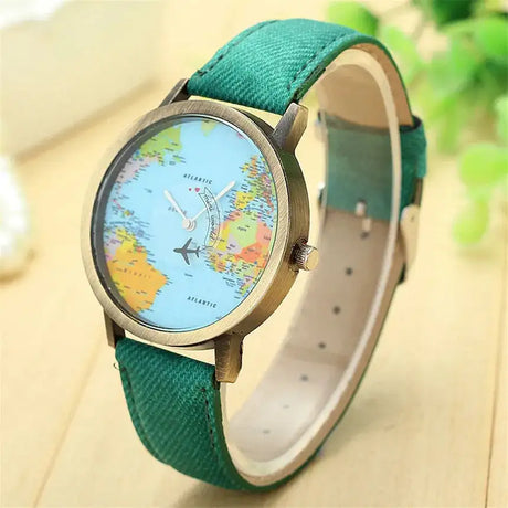 Cool Mini World Fashion Quartz Watch Men Unisex Map Airplane Travel Around The World Women Leather Dress Wrist Watches - Lootquake