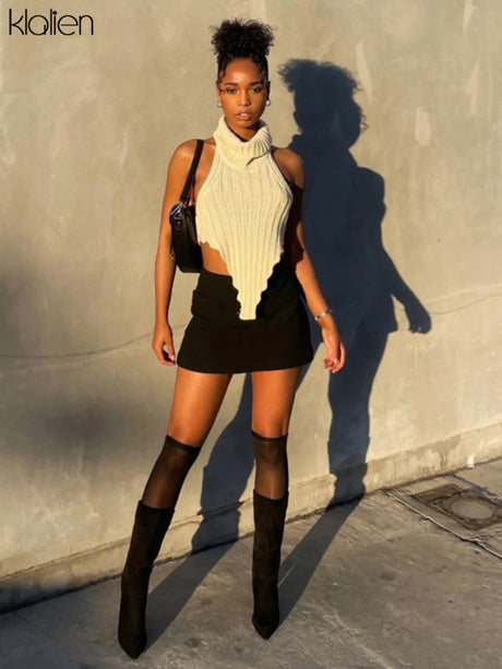 KLALIEN Fashion Y2K Streetwear Wild Slim Knit Tank Top Women Casual Activewear Solid Slim Stretch Female Vest Wild Top 2022 - Lootquake