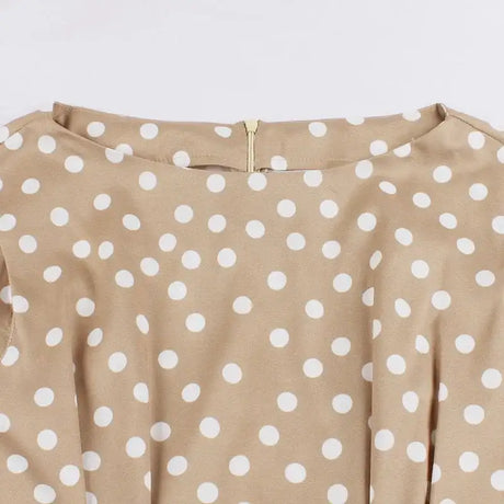 Tonval Khaki Color High Waist Elegant Polka Dot Women Vintage Long Dress Sleeveless Pocket Side Ladies Midi Dresses Retro - Lootquake
