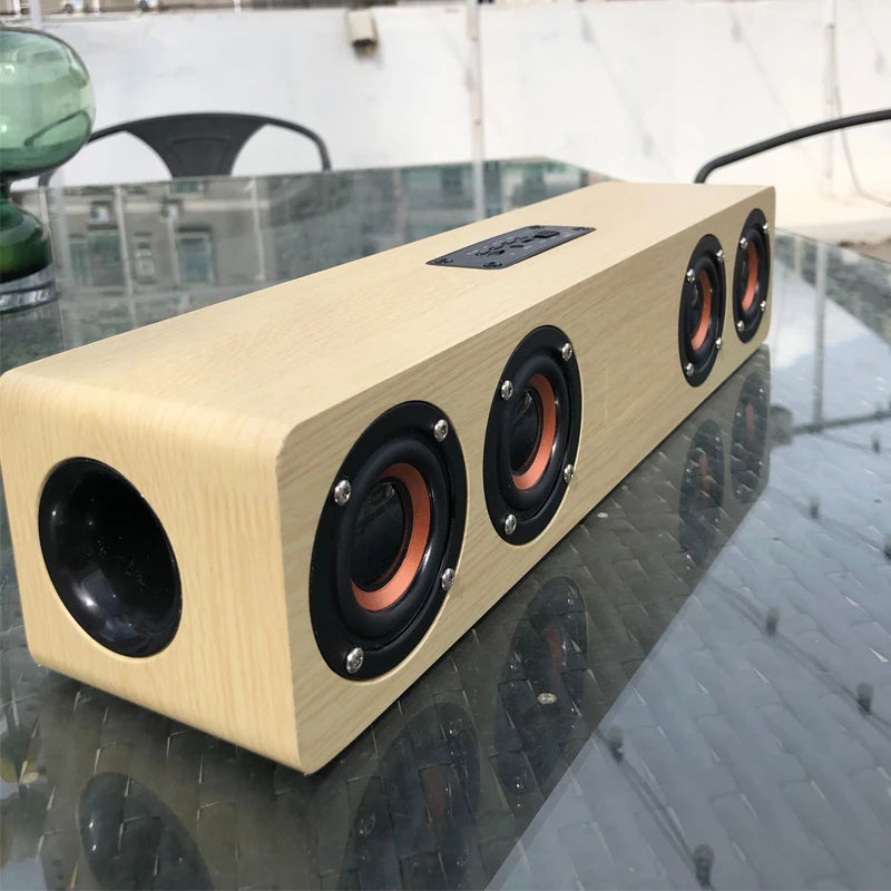 Altavoz Bluetooth de madera, portátil, inalámbrico, subwoofer, reloj, caja de sonido, ordenador de casa, barra de sonido de pared, estéreo HiFi, TF, AUX, disco U