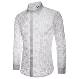 Mens Flower Patchwork Embroidery Lace Shirt 2019 Fashion Transparent Sexy Dress Shirts Mens See Trough Club Party Event Chemise - Lootquake