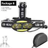Linterna frontal, linterna frontal, linterna, linterna, linterna, 4 bombillas LED con sensor XML, linterna, camping, ciclismo, caza, senderismo, litio.