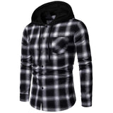 Men's Shirts Autumn Fashion Casual Plaid Shirts Long Sleeve Cotton high quality Pullover Hooded Shirt Winter Mens Top Blouse - Lootquake