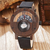 Natural Wood Watch Men Turntable Compass Dial Real Walnut Ebony Bamboo Wooden Watches Male Brown Concept Clock Quartz Wristwatch - Lootquake