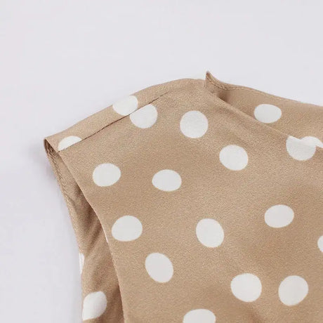Tonval Khaki Color High Waist Elegant Polka Dot Women Vintage Long Dress Sleeveless Pocket Side Ladies Midi Dresses Retro - Lootquake