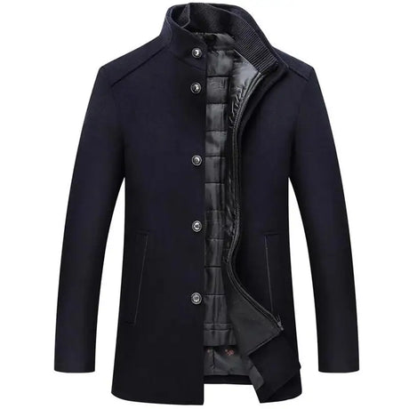 Woolen Coat Men Winter Windbreaker Long Thick Wool Jackets abrigo hombre Man Stand Collar Single Breasted With Vest Woolen Coats - Lootquake