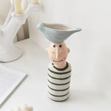 Statue Head Portrait Sculpture Ornament Bonsai Handmade Art Pot Bum Ceramic Vase Plaster Living Room Home Decor Dried Flowers