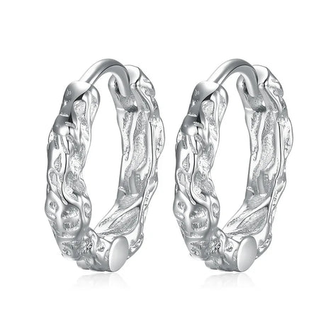 KOFSAC Vintage Black Irregular Texture Hoops Men Jewelry 925 Sterling Silver Earrings For Women Hip-Hop Party Accessories Gifts - Lootquake