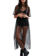 Sexy Women Party Evening Black  See Through Mesh Dress Sheer Maxi Dress Tulle Lace long Dress Casual Sexy Party Vintage Bodycon - Lootquake