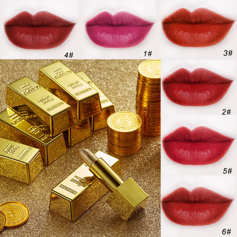 Lápiz labial con brillo, maquillaje hidratante, lápiz labial dorado mate aterciopelado, resistente al agua, labiales sexys, rojos brillantes, cosméticos, pigmento nude.