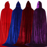 Adult Kids Halloween Velvet Cloak Cape Hooded Medieval Costume Witch Wicca Vampire Elf Purim Carnival Party