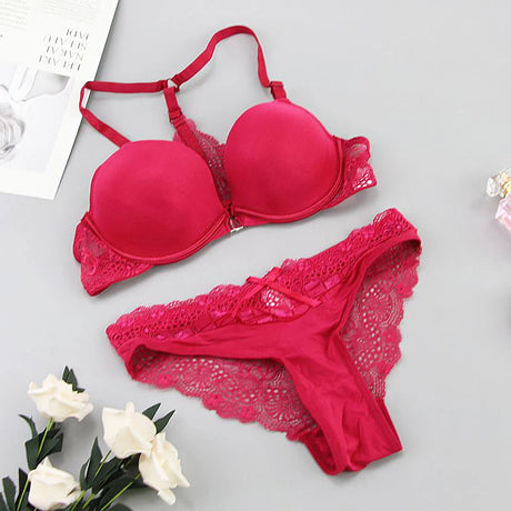New Fashion Bralette Sexy Lingerie Seamless Push Up Bra Sets Front Closure Candy Color Underwear Women Small Size Brassiere - Lootquake