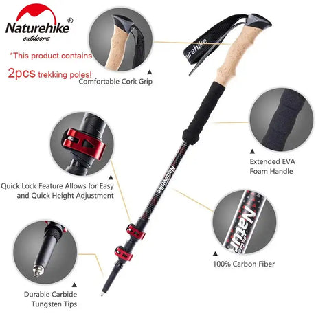 Naturehike Trekking Poles 2pcs Carbon Fiber Collapsible Telescopic Sticks Lightweight Walking Hiking Stick Climbing Stick - Lootquake