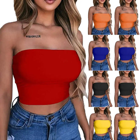New Summer Solid Women Sexy Tank Top Bustier Bra Vest Crop Top Bralette Singlet T-Shirt Vintage Sleeveless Top - Lootquake