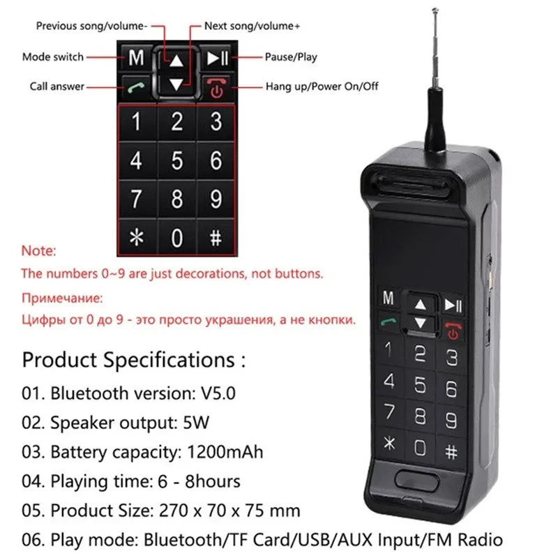 Altavoz Bluetooth con diseño clásico para teléfono móvil, altavoz portátil retro para teléfono celular, altavoz Bluetooth inalámbrico para teléfono celular para exteriores.