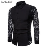 Mens Flower Patchwork Embroidery Lace Shirt 2019 Fashion Transparent Sexy Dress Shirts Mens See Trough Club Party Event Chemise - Lootquake