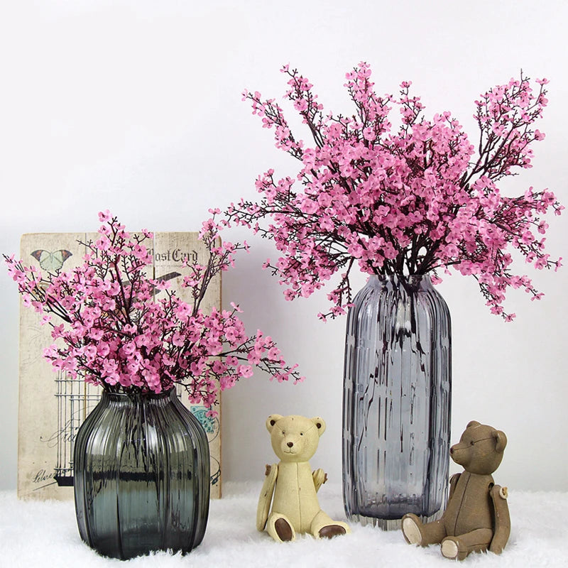White Artificial Flowers Cherry Blossoms Gypsophila Fake Plants DIY Wedding Bouquet Vases for Home Decor Faux Christmas Branch